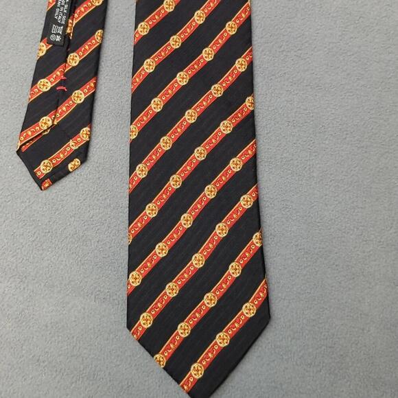 Vintage Brioni Tie Black and Red Striped 100% Silk Hand Made in Italy Barcelino - Picture 2 of 9